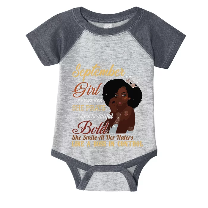 September Girl She Slays She Prays Beautiful Birthday Infant Baby Jersey Bodysuit