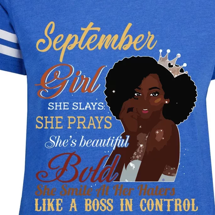 September Girl She Slays She Prays Beautiful Birthday Enza Ladies Jersey Football T-Shirt