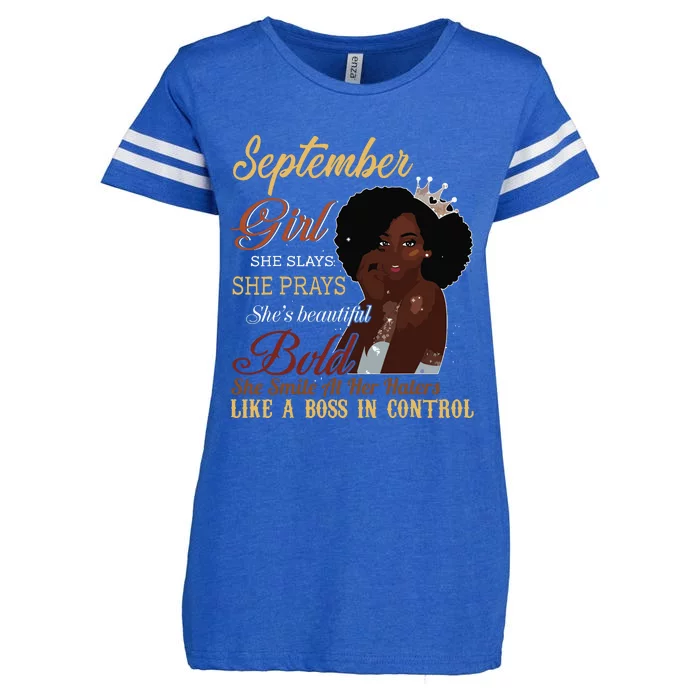 September Girl She Slays She Prays Beautiful Birthday Enza Ladies Jersey Football T-Shirt