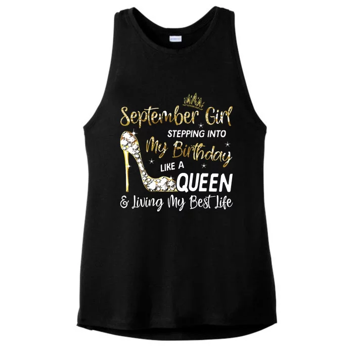 September Girl Stepping Into My Birthday Like A Queen Bday Ladies Tri-Blend Wicking Tank