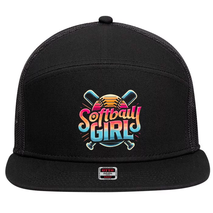 Softball Girl Softball Player Fan 7 Panel Mesh Trucker Snapback Hat