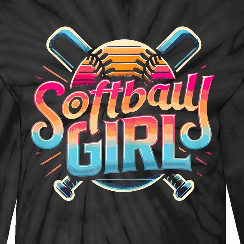 Softball Girl Softball Player Fan Tie-Dye Long Sleeve Shirt