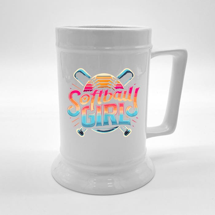 Softball Girl Softball Player Fan Front & Back Beer Stein