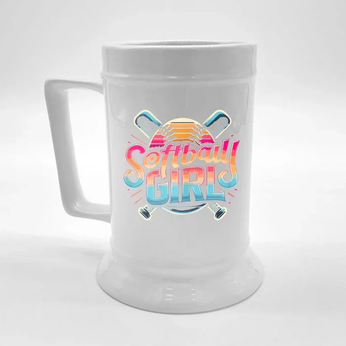 Softball Girl Softball Player Fan Front & Back Beer Stein