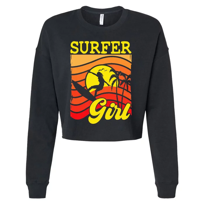 Surfer Girl Surfboarding Surf Lover Surfboard Cropped Pullover Crew