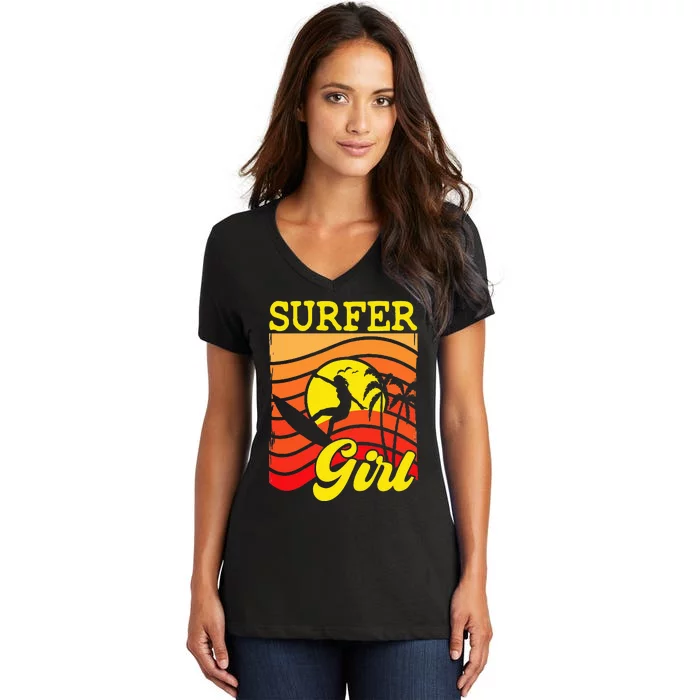 Surfer Girl Surfboarding Surf Lover Surfboard Women's V-Neck T-Shirt