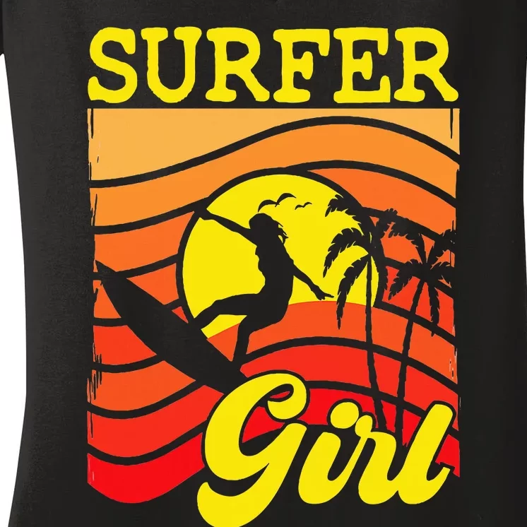 Surfer Girl Surfboarding Surf Lover Surfboard Women's V-Neck T-Shirt