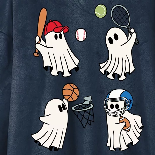 Spooky Ghost Sport Halloween Hooded Wearable Blanket