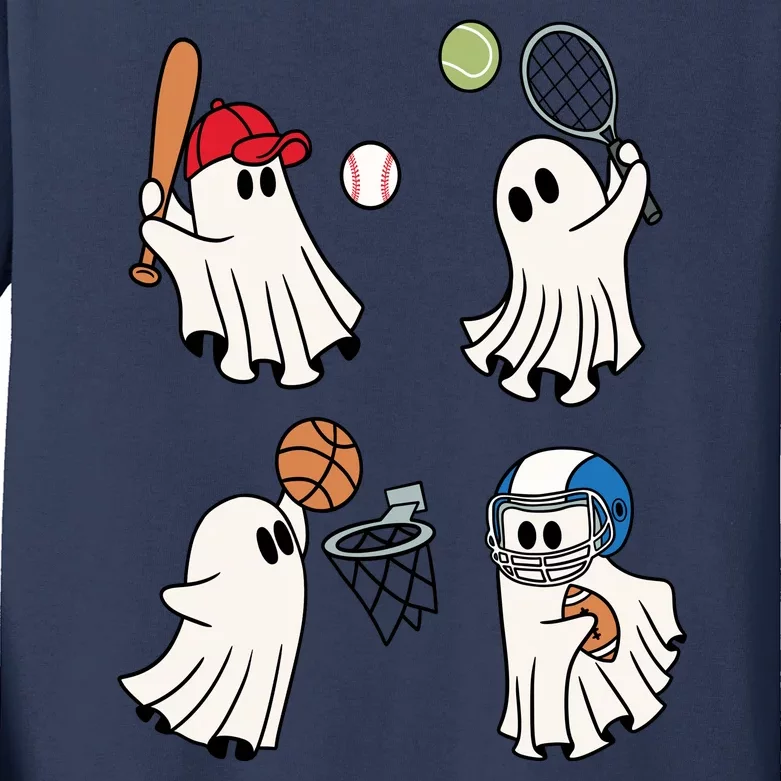 Spooky Ghost Sport Halloween Kids Long Sleeve Shirt