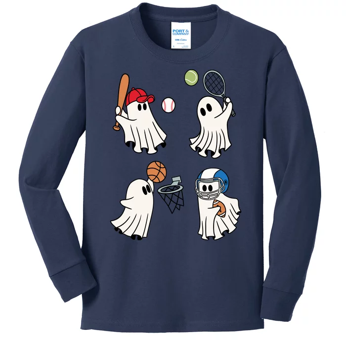 Spooky Ghost Sport Halloween Kids Long Sleeve Shirt