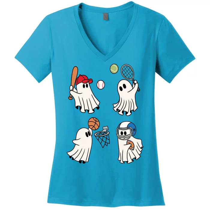 Spooky Ghost Sport Halloween Women's V-Neck T-Shirt