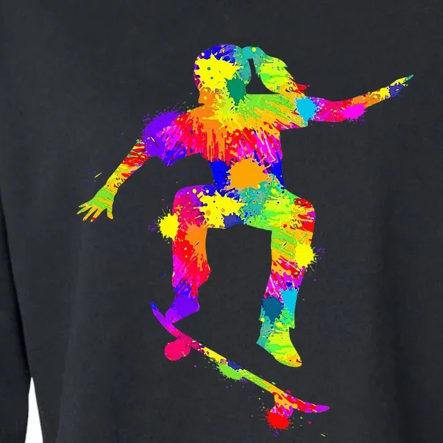 Skater Girl Skateboarder Girl Skateboarding Cropped Pullover Crew