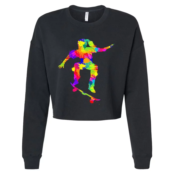 Skater Girl Skateboarder Girl Skateboarding Cropped Pullover Crew