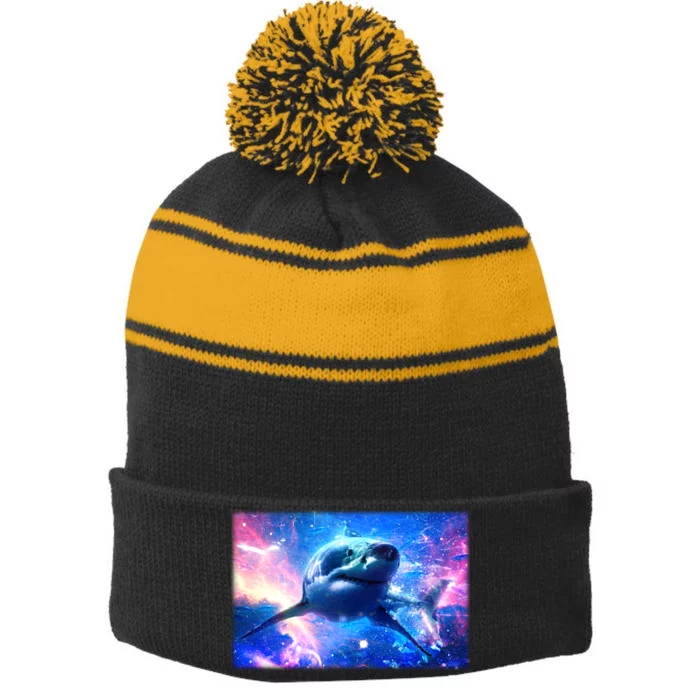 Space Galaxy Shark In Sea Ocean Of Stars Stripe Pom Pom Beanie