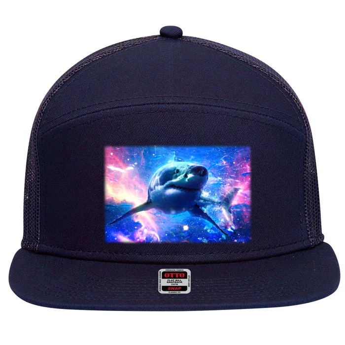 Space Galaxy Shark In Sea Ocean Of Stars 7 Panel Mesh Trucker Snapback Hat