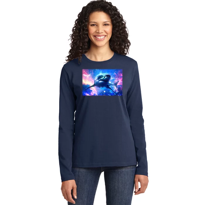 Space Galaxy Shark In Sea Ocean Of Stars Ladies Long Sleeve Shirt