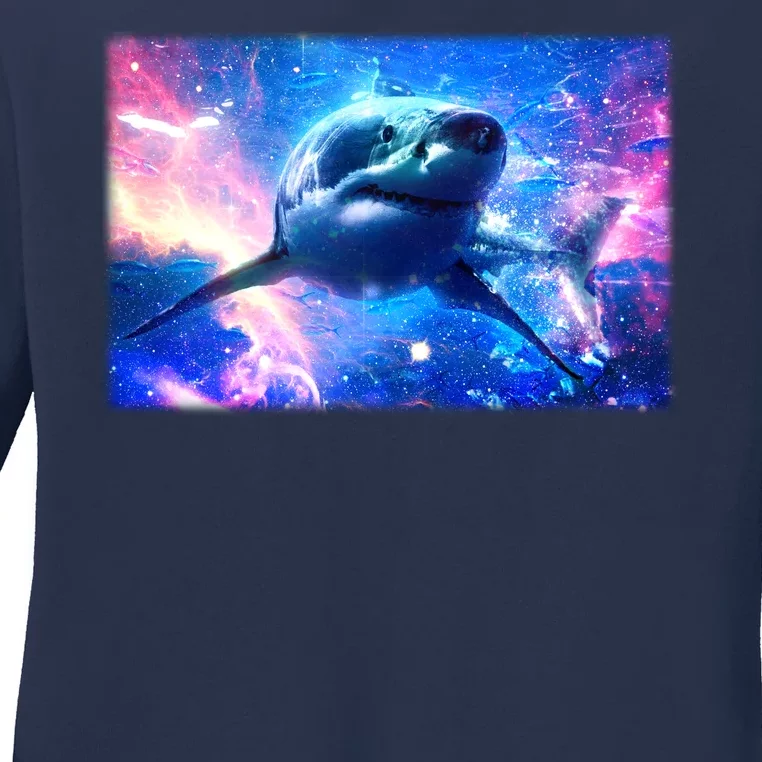 Space Galaxy Shark In Sea Ocean Of Stars Ladies Long Sleeve Shirt