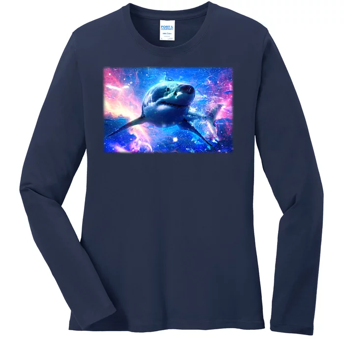 Space Galaxy Shark In Sea Ocean Of Stars Ladies Long Sleeve Shirt