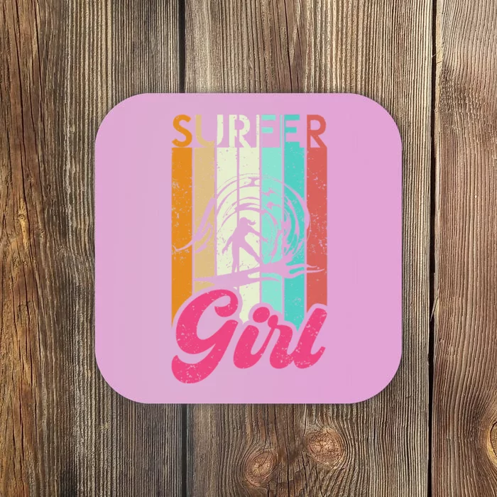 Surfer Girl Surfboard Women Surf Ocean Retro Surfing Coaster