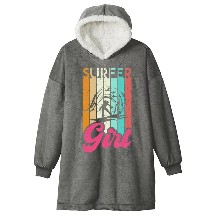 Surfer Girl Surfboard Women Surf Ocean Retro Surfing Hooded Wearable Blanket