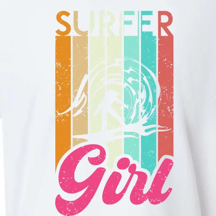 Surfer Girl Surfboard Women Surf Ocean Retro Surfing Sueded Cloud Jersey T-Shirt