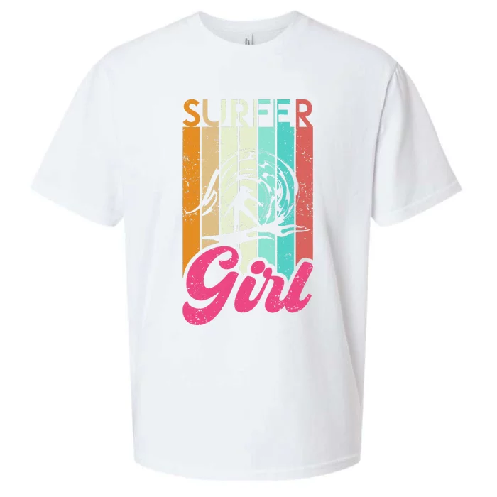 Surfer Girl Surfboard Women Surf Ocean Retro Surfing Sueded Cloud Jersey T-Shirt