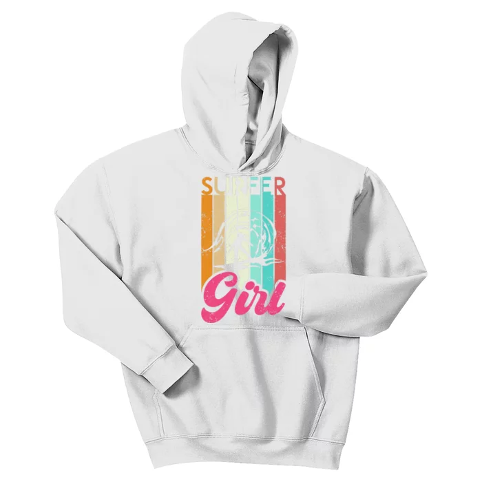 Surfer Girl Surfboard Women Surf Ocean Retro Surfing Kids Hoodie