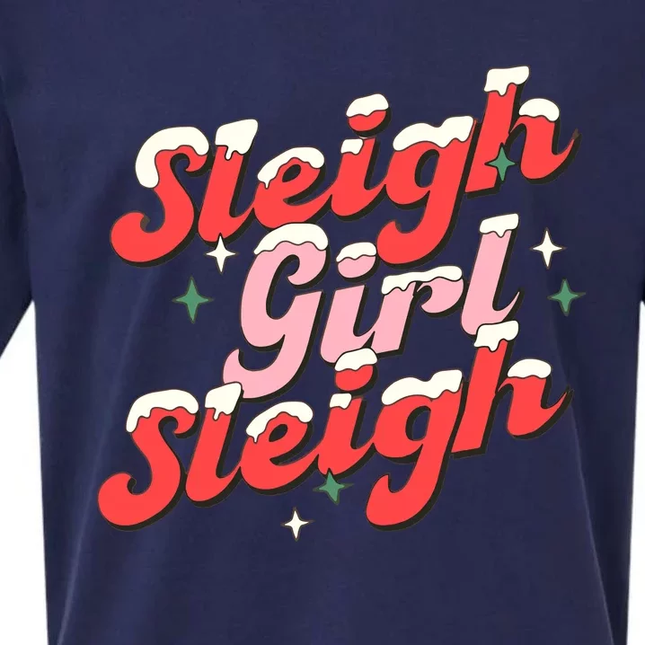 Sleigh Girl Sleigh Groovy Pink Christmas Xmas Holiday Wo Sueded Cloud Jersey T-Shirt