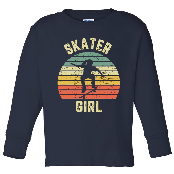 Skater Girl Skateboarder Girl Retro Skateboarding Gift Toddler Long Sleeve Shirt