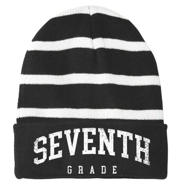 Seventh Grade Squad 7th Grade Team Retro First Day Of School Striped Beanie with Solid Band