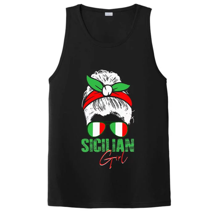 Sicilian Girl Sicily funny american flag Performance Tank