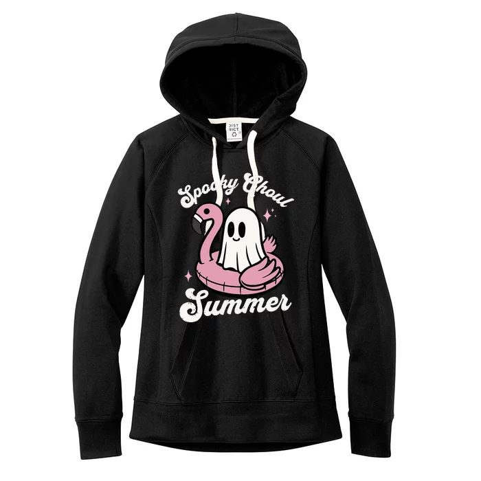 Spooky Ghoul Summer Cute Ghost Flamingo Summer Vibes Beach Women's Fleece Hoodie