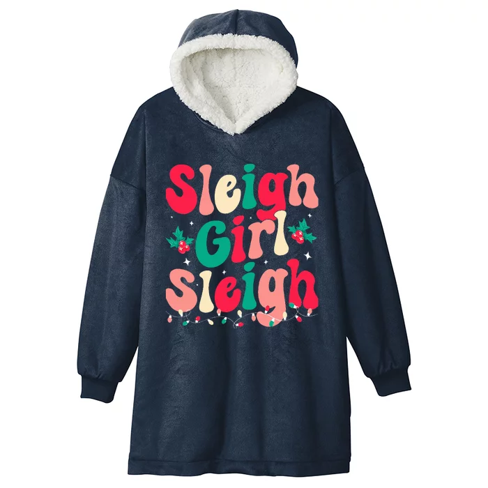 Sleigh Girl Sleigh Christmas Retro Groovy Xmas Pjs Holiday Hooded Wearable Blanket