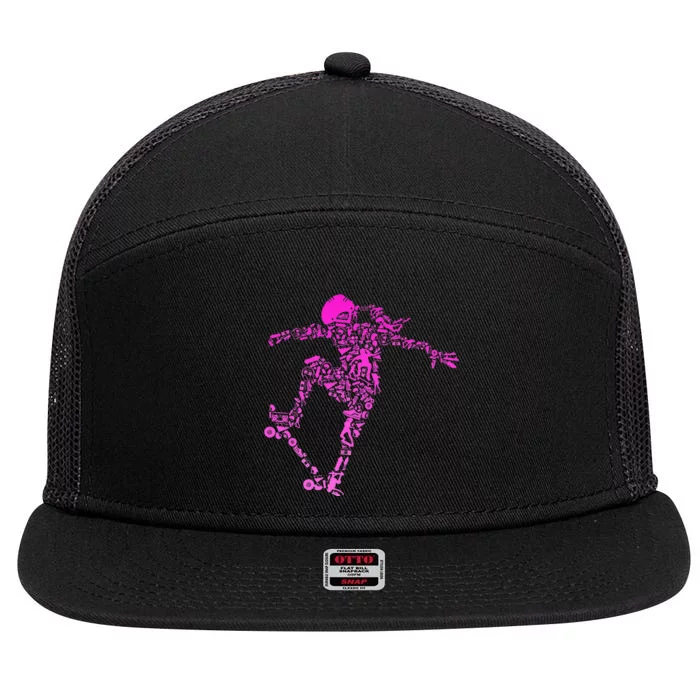 Skater Girl Skateboarder Girl Skateboard Gift 7 Panel Mesh Trucker Snapback Hat