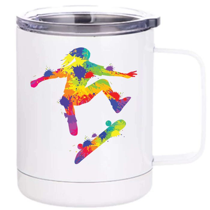 Skater Girl Skateboard Skateboarder Girl Front & Back 12oz Stainless Steel Tumbler Cup