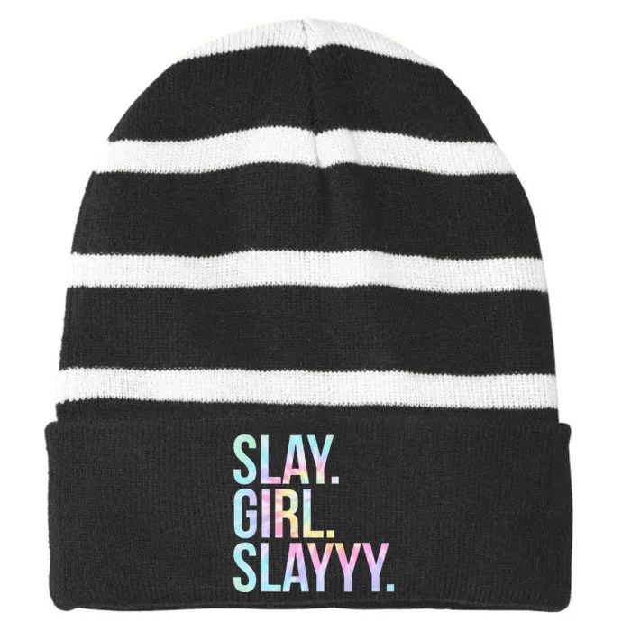 Slay Girl Slay Tie Dye Striped Beanie with Solid Band