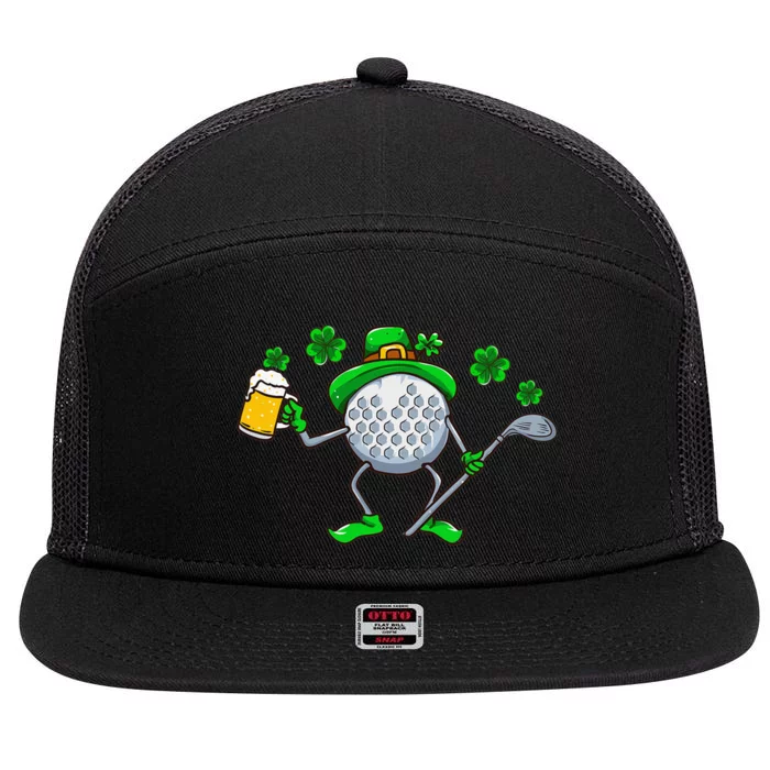 Shamrock Golf St Patricks Day  Ball Leprechaun Golfer 7 Panel Mesh Trucker Snapback Hat