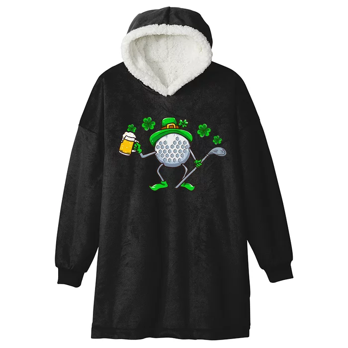 Shamrock Golf St Patricks Day  Ball Leprechaun Golfer Hooded Wearable Blanket