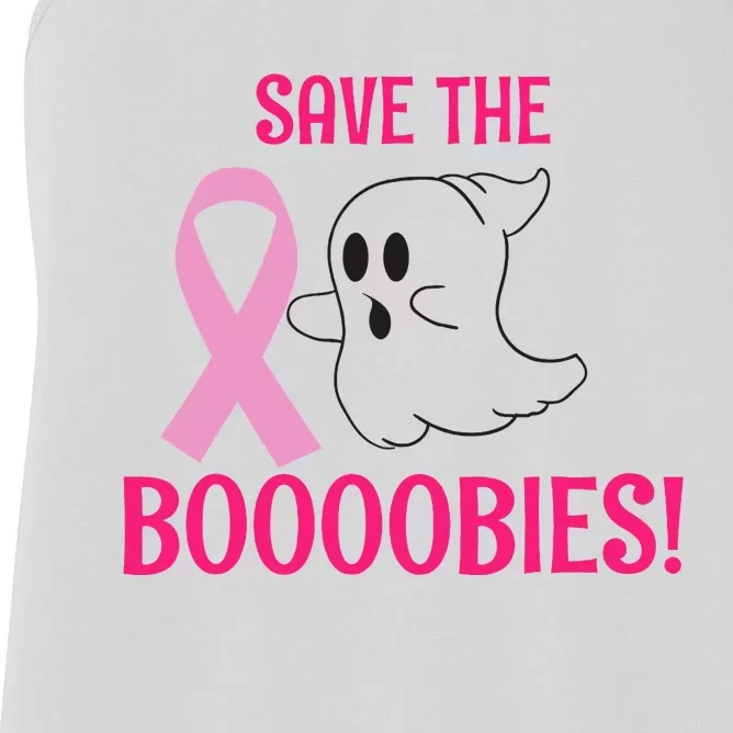 Spooky Ghost Save The Boobies Breast Cancer Awareness Women's Racerback Tank