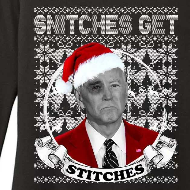 Snitches Get Stitches Funny Biden Elf Ugly Christmas Womens CVC Long Sleeve Shirt