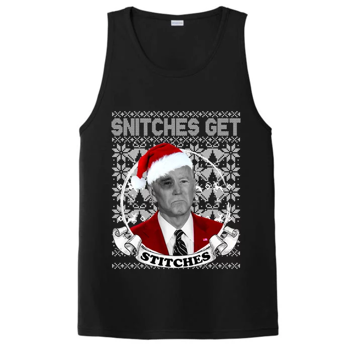 Snitches Get Stitches Funny Biden Elf Ugly Christmas Performance Tank