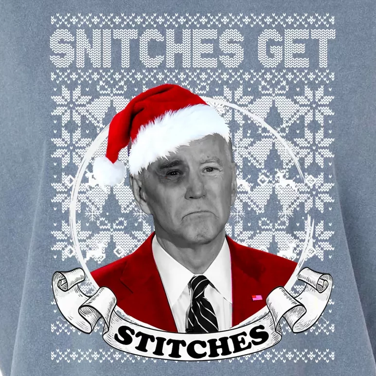 Snitches Get Stitches Funny Biden Elf Ugly Christmas Garment-Dyed Women's Muscle Tee