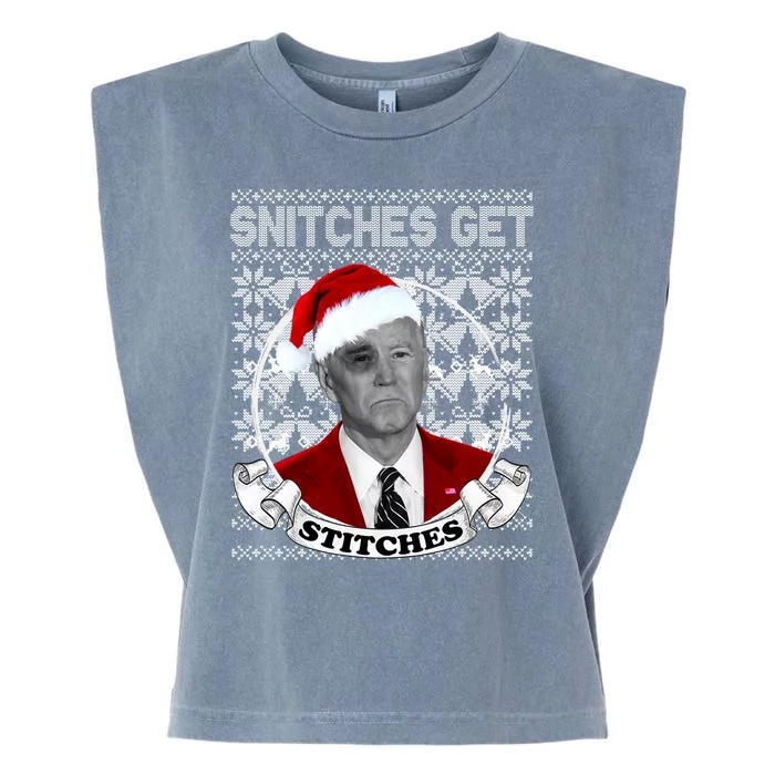 Snitches Get Stitches Funny Biden Elf Ugly Christmas Garment-Dyed Women's Muscle Tee