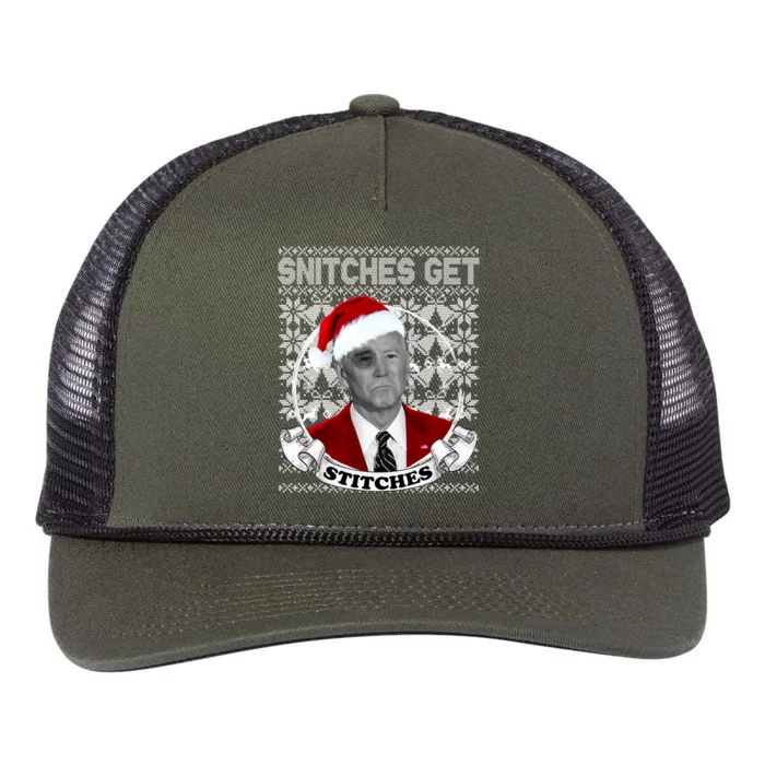 Snitches Get Stitches Funny Biden Elf Ugly Christmas Retro Rope Trucker Hat Cap