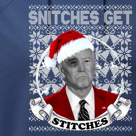 Snitches Get Stitches Funny Biden Elf Ugly Christmas Performance Fleece Hoodie