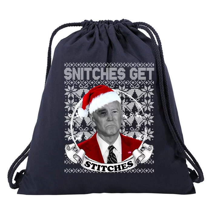 Snitches Get Stitches Funny Biden Elf Ugly Christmas Drawstring Bag