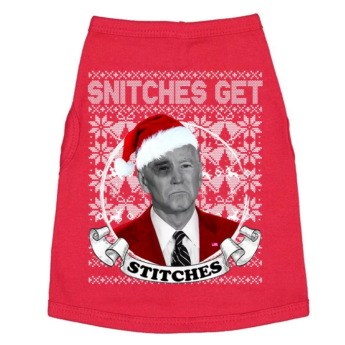 Snitches Get Stitches Funny Biden Elf Ugly Christmas Doggie Tank