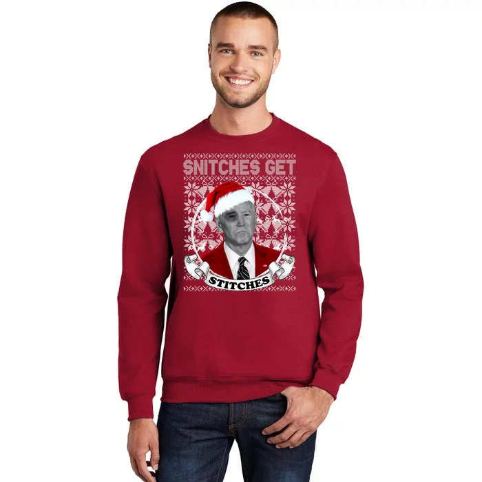 Snitches Get Stitches Funny Biden Elf Ugly Christmas Sweatshirt