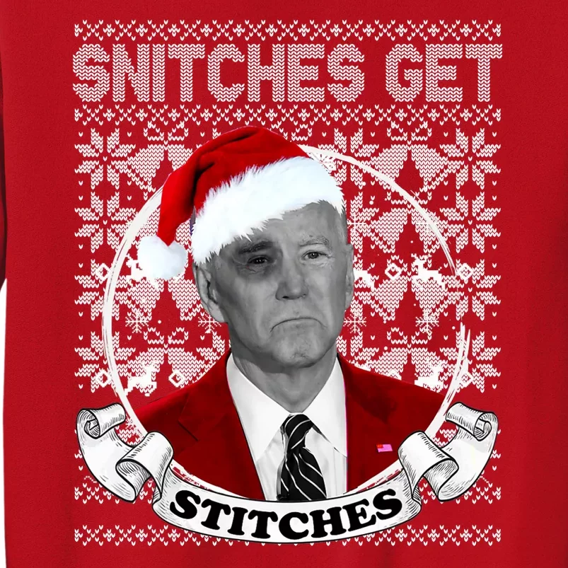 Snitches Get Stitches Funny Biden Elf Ugly Christmas Sweatshirt