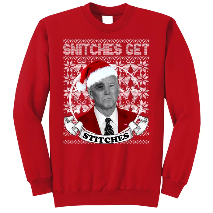 Snitches Get Stitches Funny Biden Elf Ugly Christmas Sweatshirt